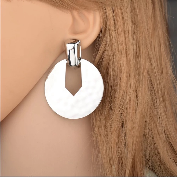 🔥GOLD GEOMETRIC EARRINGS🔥ROUND STATEMENT DROP EARRINGS NEW - Picture 4 of 4